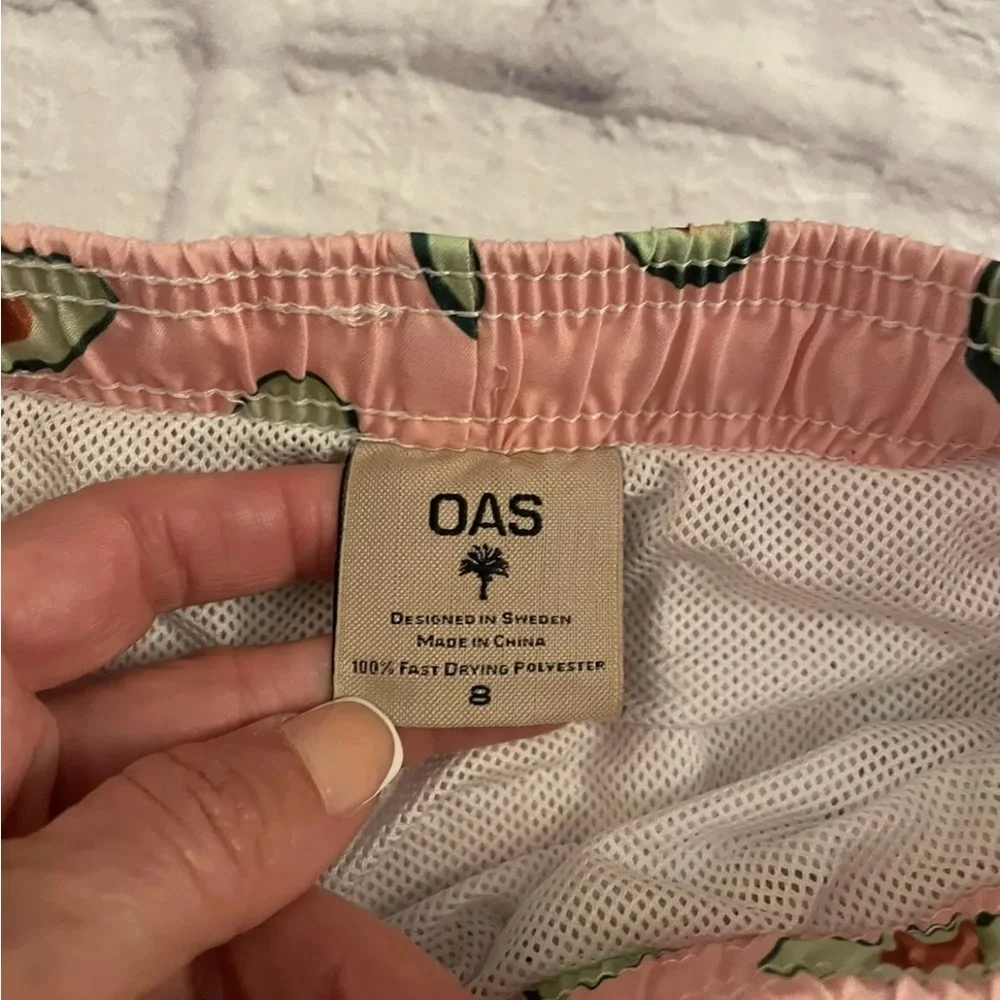 OAS Swim Trunks Boys 8 Pink Avocado Bathing Suit/Trunks With Pockets